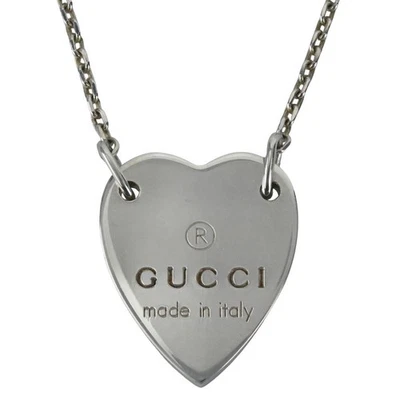 GUCCI Collana Ciondolo Cuore Ag925 Argento Sterling Unisex Accessorio Autentico - Immagine 1 di 4