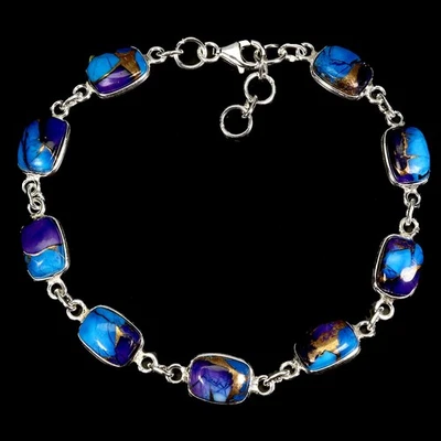 925 Sterling Silver Bracelet Antique Kingman Turquoise 8x6mm Gemstone 7.5inches - Image 1 of 4