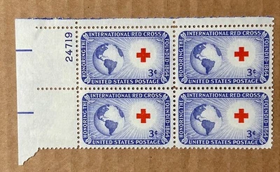 Scott #1016, 1952 International Red Cross, USPS 3¢ Block , MNH/OG, VF/XF - Image 1 of 2