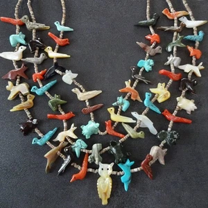 EXQUISITE signierte Vintage 3-Strang FETISCH HALSKETTE bunte Multi-Stein Tiere - Bild 1 von 14