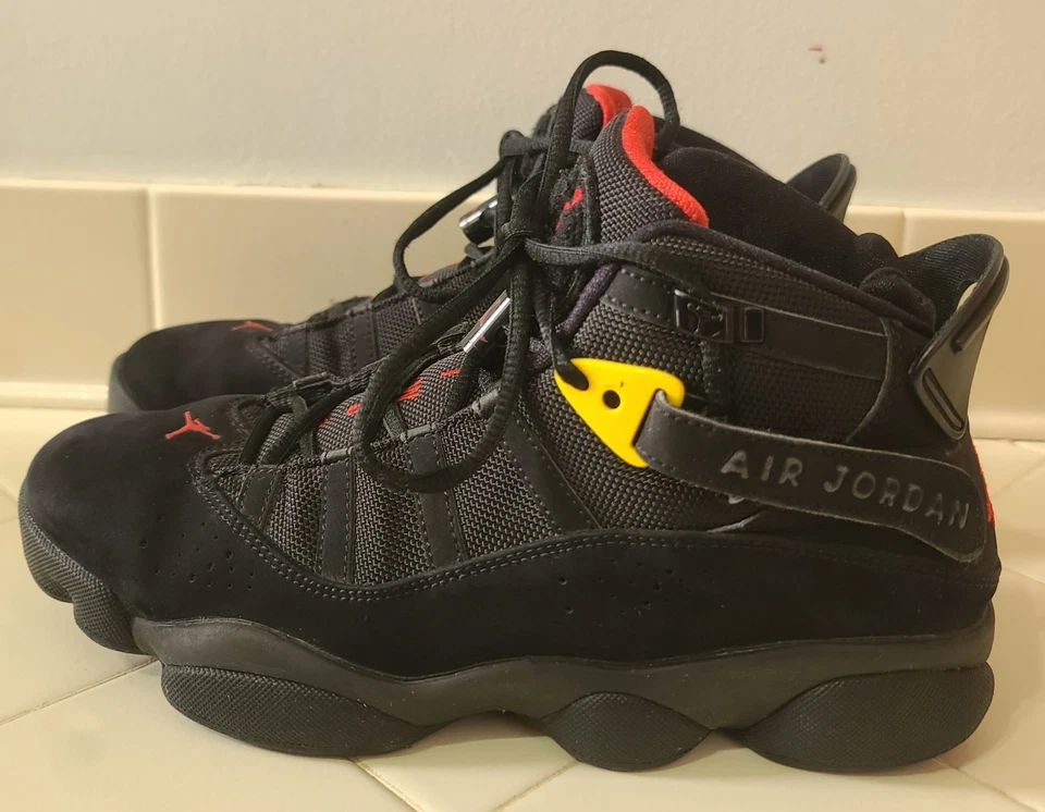Air Jordan 6 Anillos Negro Rojo Azufre Para Hombre Talla 7.5 Foto 1 de 4