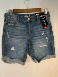 Jordache Bermuda Jean Shorts Girls 18 Blue denim Adjustable Waist Cuffed NEW - Picture 1 of 6