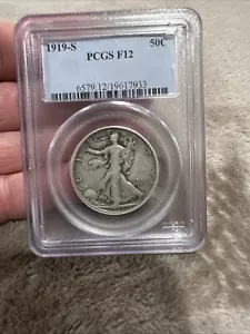 1919-S 50c Walking Liberty mezzo dollaro San Francisco PCGS F 12 sembra ottimo 23 - Foto 1 di 2
