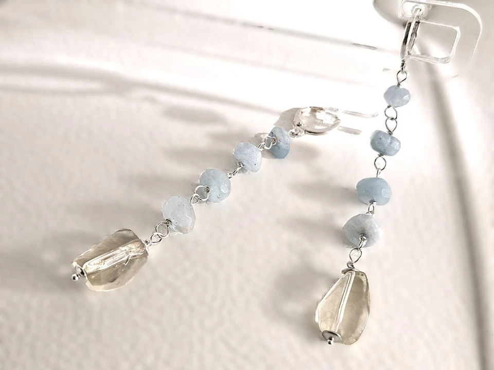 Orecchini in argento 925, acquamarina e quarzo lemon - Immagine 1 di 4