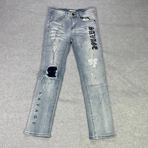 Rock Salt Distressed Jeans Unisex Sz 12 Medium Wash "Savage" - Picture 1 of 10