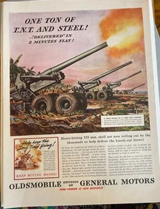 Anuncio impreso vintage del ejército tanque Oldsmobile de General Motors de una tonelada de TNT y acero - Imagen 1 de 5