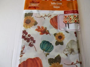 Thin Vinyl Tablecloth 54"x108" rectangle (4-6 people) FALL PUMPKINS LEAVES - Picture 1 of 3