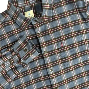 Camicia Johnnie-O Hangin' Out in flanella uomo L blu marrone marrone marrone a quadri con bottoni - Foto 1 di 8