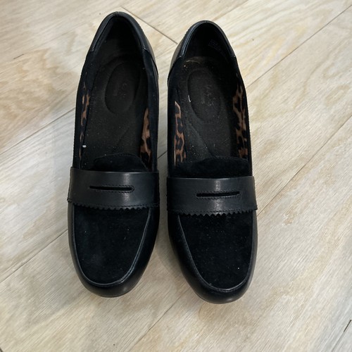 Mocassini Clarks Bendables donna 9 5 M in pelle nera décolleté con tacco