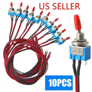 10PCS SPST Toggle Switch Pre-Wired On/Off Metal Small Automotive/Boat/Car/Truck - Picture 1 of 9