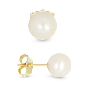 Natural White Pearl Stud Earrings 4.00 Carat Real Solid 14k Yellow Gold - Picture 1 of 6