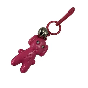 1980s DOG Bell Charm Necklace HOT PINK PUPPY Vintage Plastic Retro Clip On - Picture 1 of 4