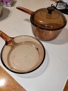 Corning Pyrex Vision Geschirr Bernstein Kochgeschirr 2-teiliges Set.  - Bild 1 von 2