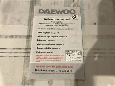 DAEWOO INSTRUCTION MANUAL VQ Range Video Recorder  (VG Condition) - Image 1 of 2
