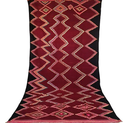 Moroccan Handmade Vintage Rug Diamond Zig-Zag Wool Tribal Azilal  Berber Carpet - Image 1 of 4
