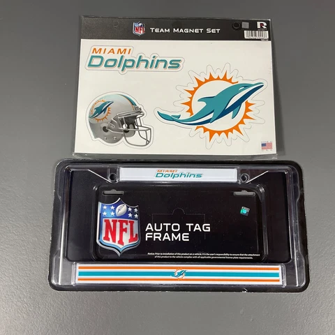Miami Dolphins NFL Ultimate Fan Gift Lot Auto Tag Frame, and Team Magnet Set Cover