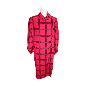 Mark Shaw Vintage Midi Dress Size 14 Pink Windowpane Pattern Long Sleeves - Picture 1 of 10