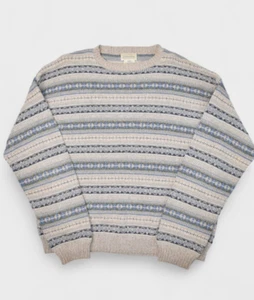 Vintage St Johns Bay Sweater Mens L Striped Fair Isle Crewneck Cotton Pullover - Picture 1 of 7