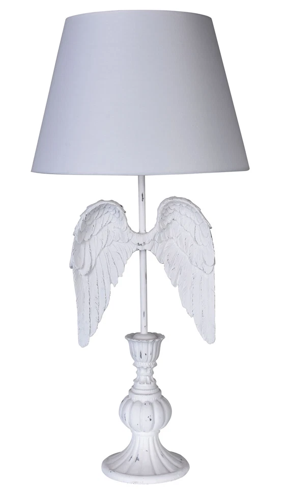 Tischlampe Engelsflügel Weiss Lampe Shabby Chic Leuchte Flügel Engel Dekolampe - Bild 1 von 4