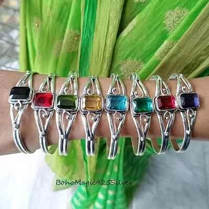 Thick West Indian Handcrafted 8 Mixed Gemstone Bracelet 925Sterling Silver any 1 - Picture 1 of 3