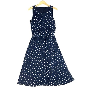 Vestido largo JBS Lunares ajuste y llamaradas 10 sin mangas azul marino/blanco forrado cinturón - Imagen 1 de 12