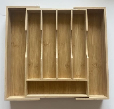 Расширяемый большой ящик для посуды органайзер столовые приборы лоток бамбук кухня - Изображение 1 из 4