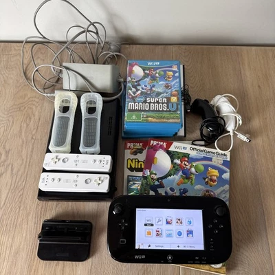 Nintendo Wii U  Console Black 32 GB 6 Games, 2 Game Guides 4 Controllers Cables - Image 1 of 4