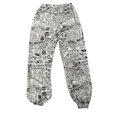 Newspaper Print Homemade Pants Women's Elastic Waist Joggers Lounge Casual Comfy - Image 1 of 4