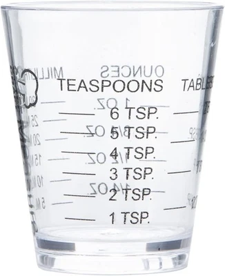 1oz Plastic Measuring Cup Shot Glass Measurer - Measure in Oz, Tsp, Tbsp or mL - Image 1 of 4