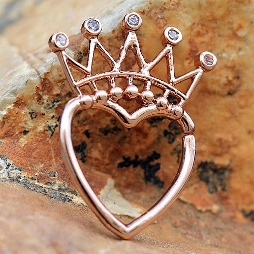 Anillo sin costuras enchapado en oro rosa corona con joyas corazón Foto 1 de 2