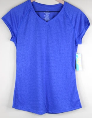 Camisa deportiva de manga corta Aviva a rayas semi transparentes púrpura azul mediana para mujer Foto 1 de 4