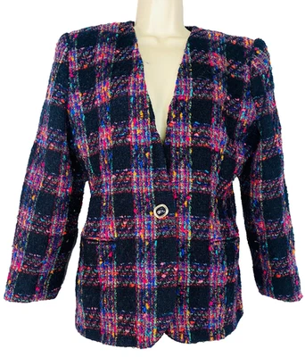 Chaqueta blazer vintage años 90 arco iris cuadros S M lana mohair rosa negro moteado Foto 1 de 4