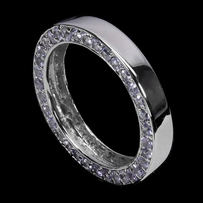 925 Anillo Plata de Ley Redondo Tanzanita Gema Natural Joyería Talla 6.5 - Imagen 1 de 4