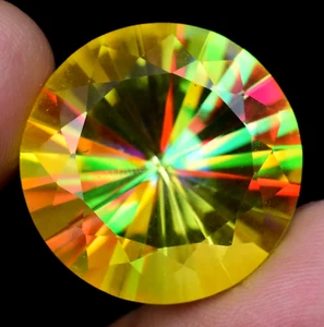 Natural Mystic Quartz 29.30 Ct Yellow Color Stunning Certified Round Gemstone - Picture 1 of 6