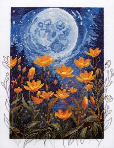 DIY Cross-stitch Embroidery Kit Night Contrast Flowers stitching needlepoint - Picture 1 of 14