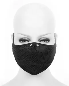 Devil Fashion Gothic Punk Face Dust Mask Black Skull Bones Mesh Spiked Reusable - Picture 1 of 6