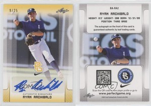 2017 Leaf Perfect Game National Showcase Yellow /25 Ryan Archibald #BA-RA2 Auto