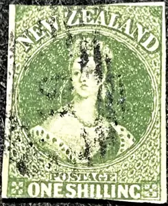 NEW ZEALAND POSTAGE STAMP SG44 1/- GREEN IMPERF FINE USED - Picture 1 of 2