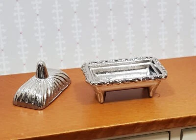 STREETS AHEAD Dollhouse Serving Dish with Cover Metal Silver Finish 1:12 Scale Miniature