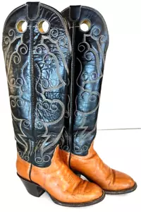 Hondo Westernstiefel Herren Größe 5,5 C Ton Karmel/Schwarz Bestickte Nähte - Bild 1 von 24