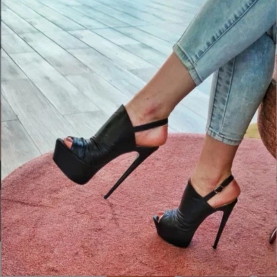 16.3cm Extrem High Heels Damen Schuhe Stilettos Schwarz Peep Toe Pumps Party 47- - Bild 1 von 4