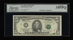 DBR 1995 $5 Atlanta Fr. 1985-F Legacy 35 PPQ Serial F83988128F - Picture 1 of 2