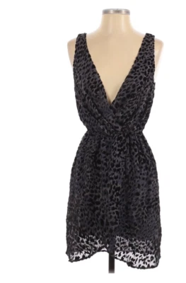 Rory Beca 女式丝绸 V 领豹纹连衣裙黑色 S 码 — 第 1/4 张图片