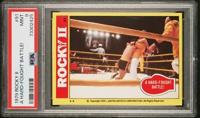 PSA 9 1979 Rocky II #91 Rocky Balboa Rookie Card Sylvester Stallone Topps Mint - Image 1 of 3