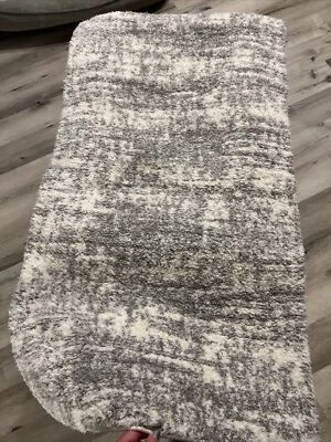 Modern Abstract Area Rug Dark Grey Ivory Scatter Accent Rug - Image 1 of 3