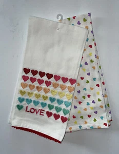 Asciugamani cucina Nicole Miller (2) LOVE cuore a pois 100% COTONE nuovi con etichetta - Foto 1 di 5