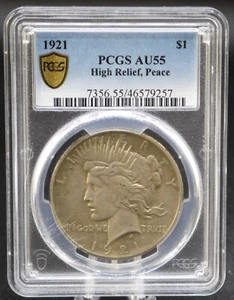 1921 $1 High Relief Peace Dollar PCGS AU 55 Beautiful Coin - Picture 1 of 2