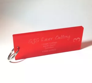 Red acrylic plastic hotel key fobs tags personalised engraved - Picture 1 of 1
