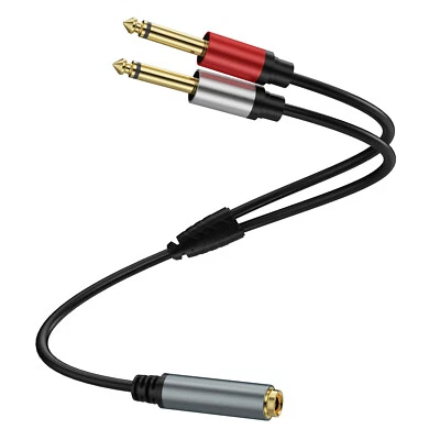6.35mm Stereo Female to 2 6.35 Male Mono Jack Audio Speaker Splitter Cable Plug - Image 1 of 4