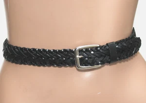 IZOD Boy's Black Braided Leather Belt - Silver Buckle - SIZE M/26-28 -- 33" Long - Picture 1 of 8